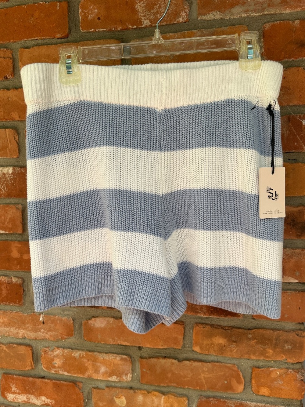 SINCERELY JULES Women’s Size XL Blue & White Stripe Knit Woven Cotton SHORTS NWT